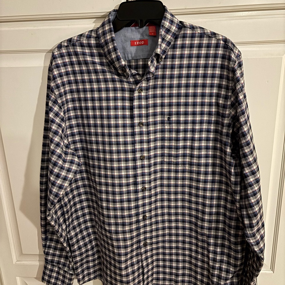 Izod Dress Shirt Mens Colorful Plaid Button‎ Up Medium Easy Care